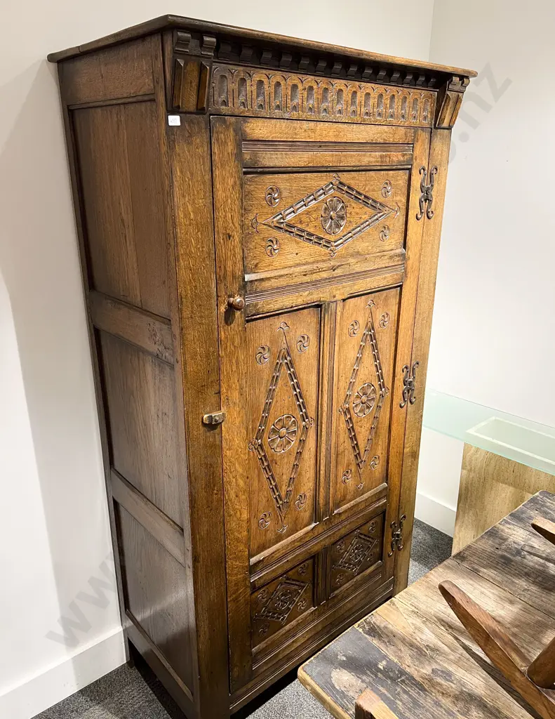 17thC Style Carved Oak Wardrobe Image 1++