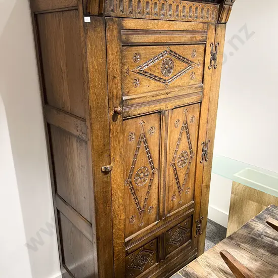17thC Style Carved Oak Wardrobe