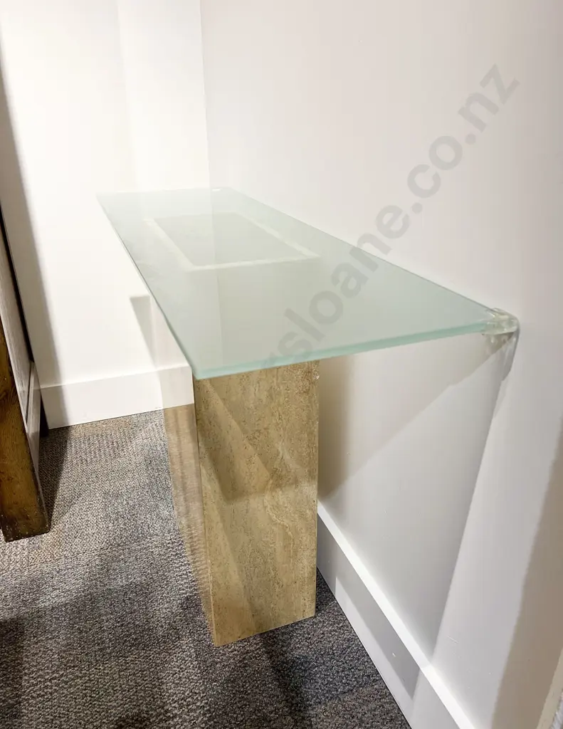 Marble Console Table with Glass Top Image 1++