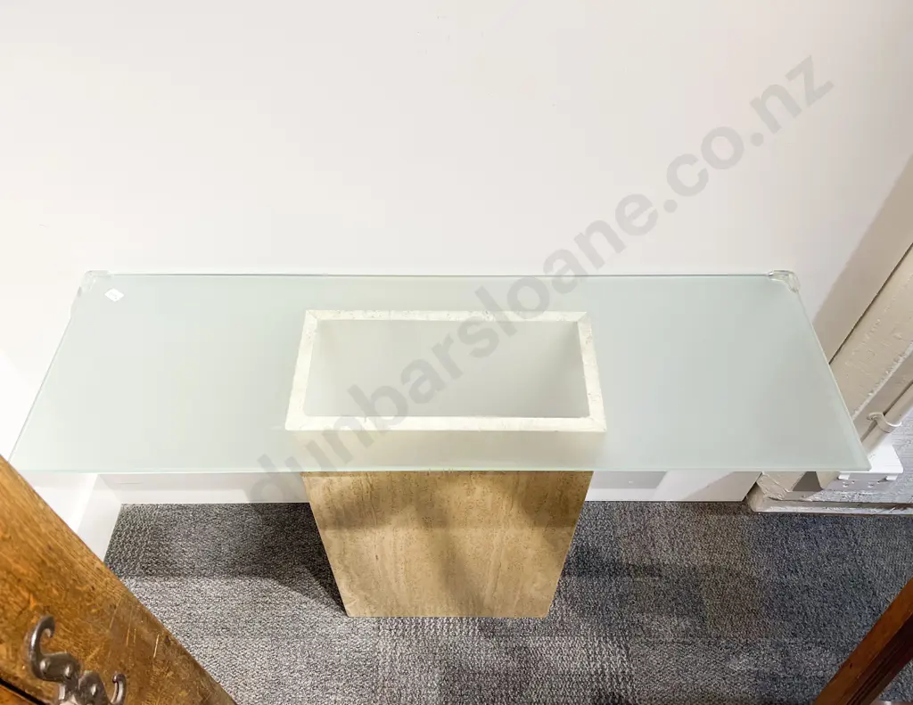 Marble Console Table with Glass Top Image 1++