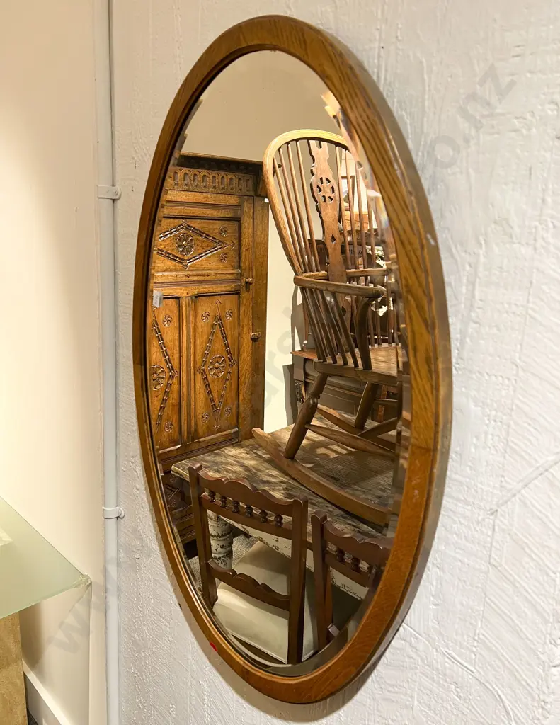 Oak Oval Bevel Edged Wall Mirror Image 1++