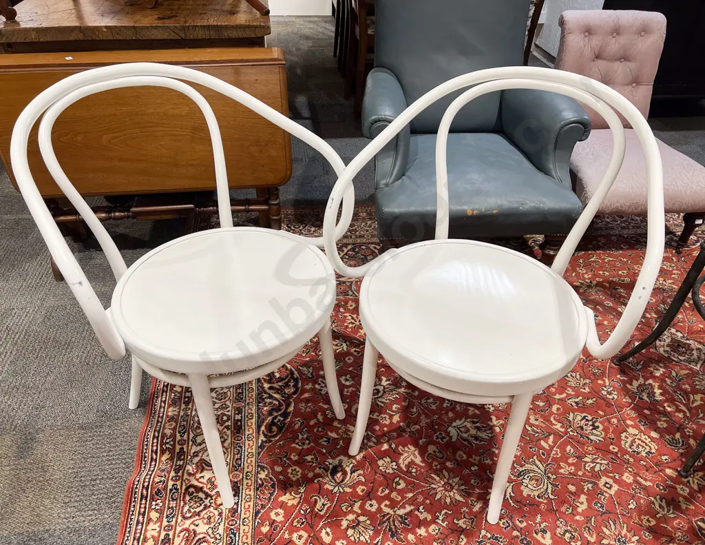Pair of White Painted Bentwood Arm Chairs Image 1++