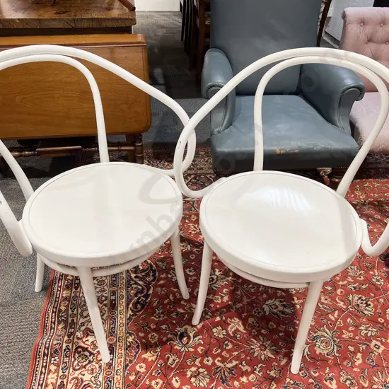Pair of White Painted Bentwood Arm Chairs