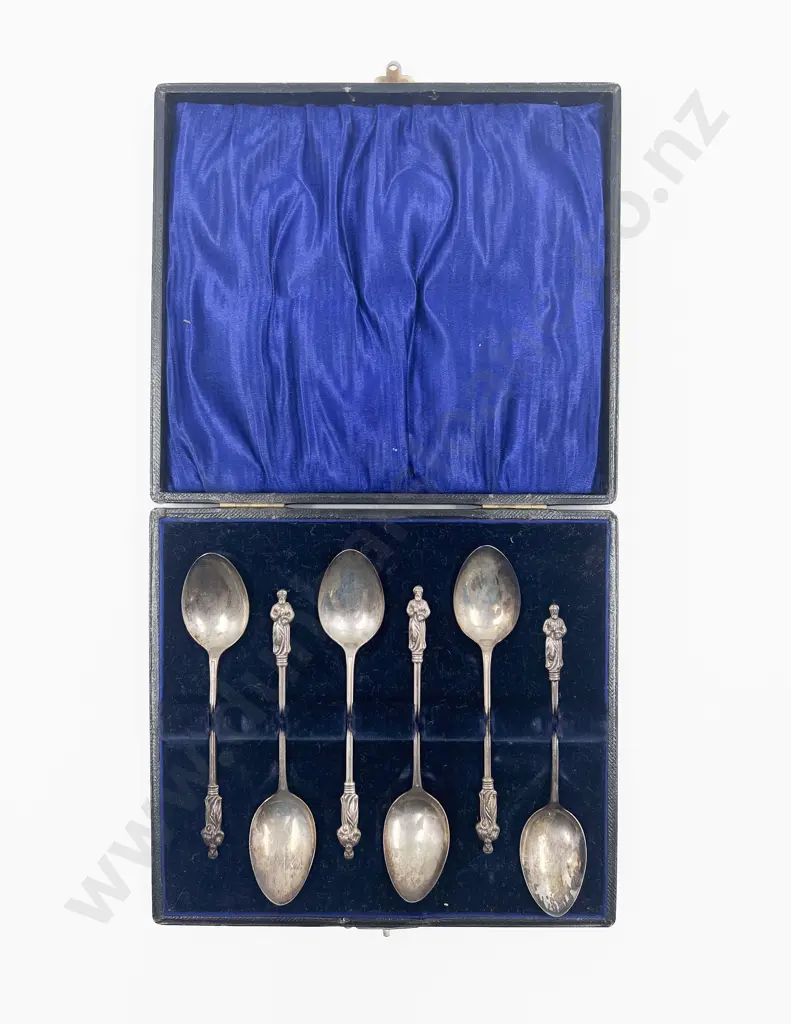Six Cased S/S Apostle Finial Coffee Spoon Image 1++