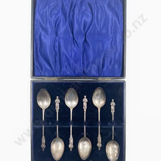 Six Cased S/S Apostle Finial Coffee Spoon