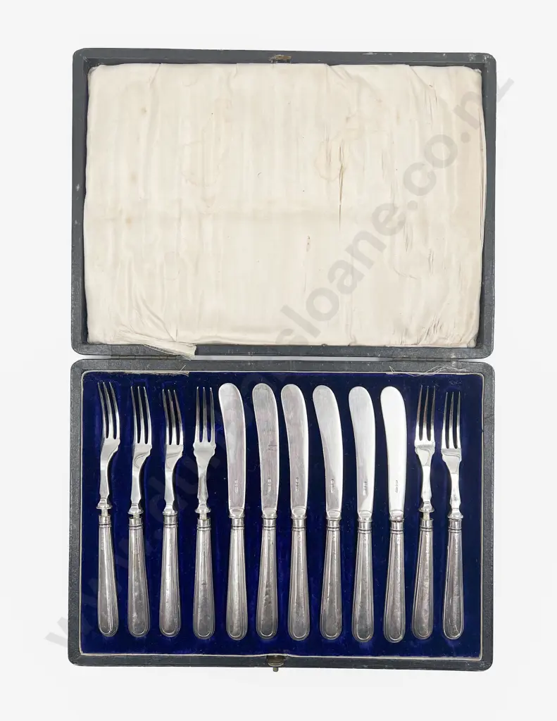 Cased Set of Six S/S Handled Fruit Knives & Forks Image 1++