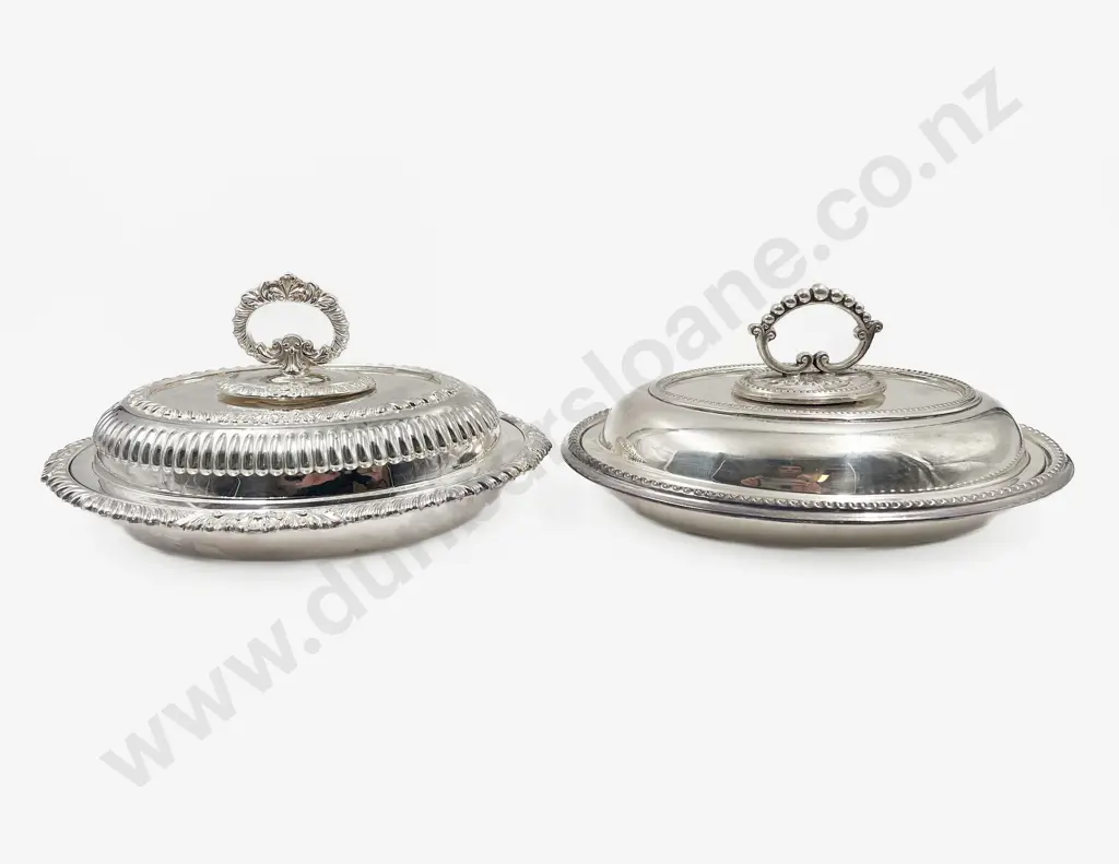 Pair of S/Plate Oval Entree Dishes & Covers Image 1++