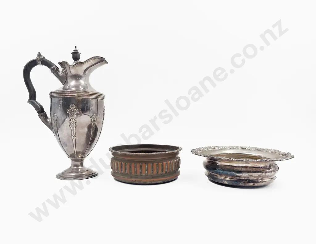 Edwardian S/Plate Claret Jug & Two Wine Coasters Image 1++