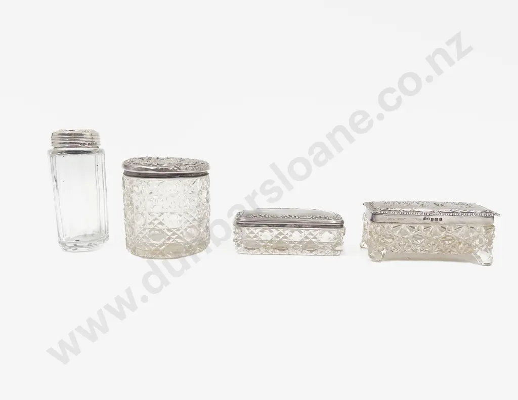 Four S/S Topped Vanity Jars One Pin Dish (a/f) Image 1++