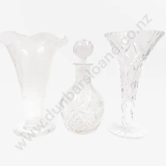 Crystal Decanter & Two Vases