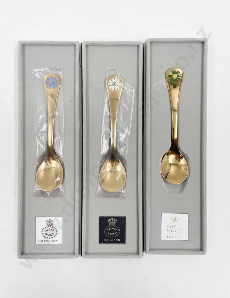 Three Georg Jensen Gold Plated S/S Commemorative Spoons Image 1++