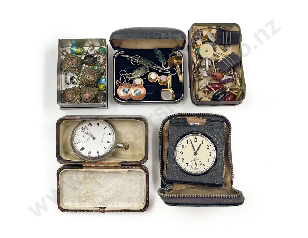 Small Collection of NZ Jewellery Cufflinks and Two Pocket Watches Image 1++