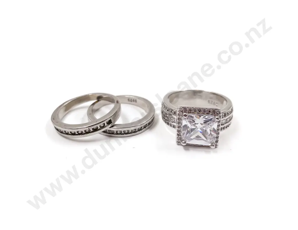 .925 Large Diamante Dress Ring and Two Diamante Bands Image 1++
