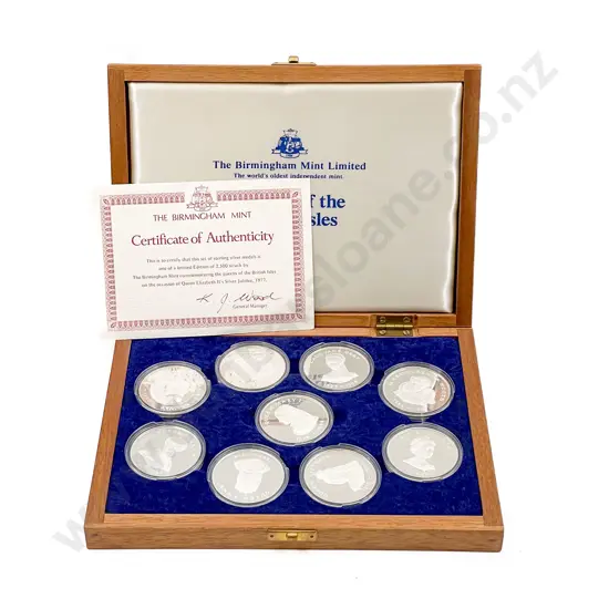 Cased Birmingham Mint Queens of British Isles S/S Nine Medallions