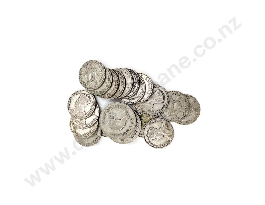 NZ 1935 Florin x2 Shilling x19 Image 1++