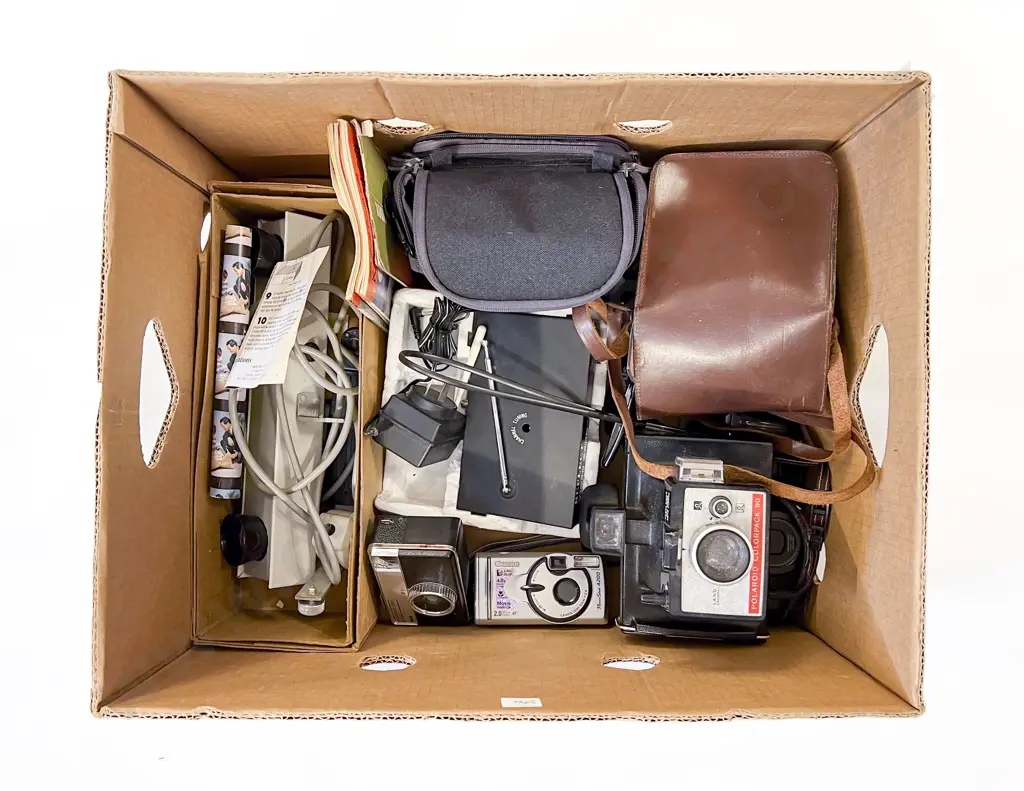 Box of Assorted Vintage Cameras & Accessories Image 1++