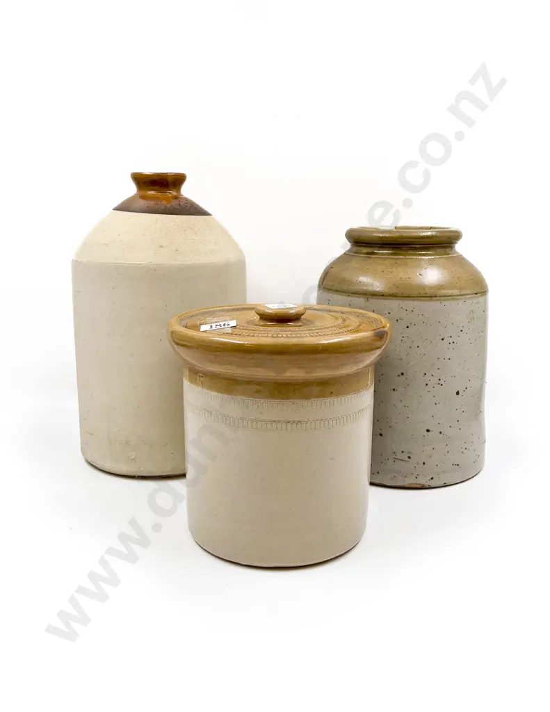 Three Assorted Stoneware Crocks Image 1++