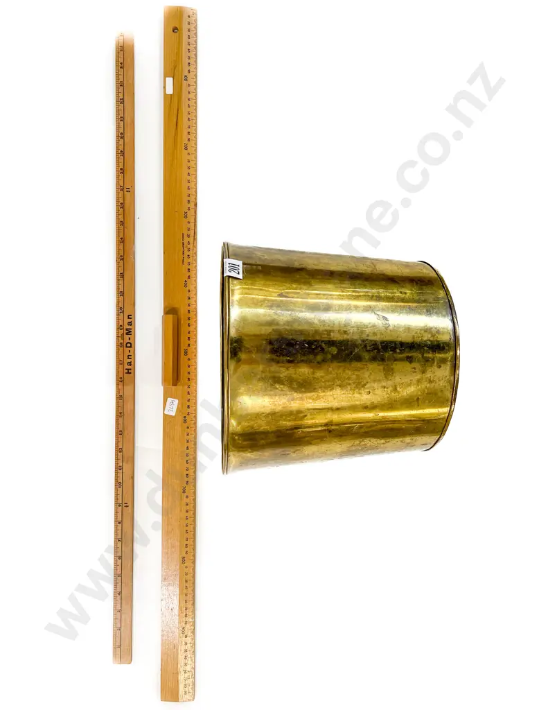 Two Vintage Wooden Rulers in Brass Bin Image 1++