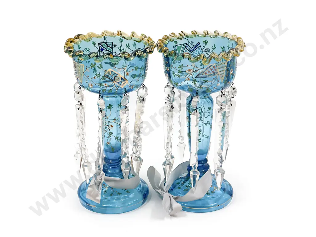 Pair of Glass Lustres together with China Bobble-Head Figure Image 1++