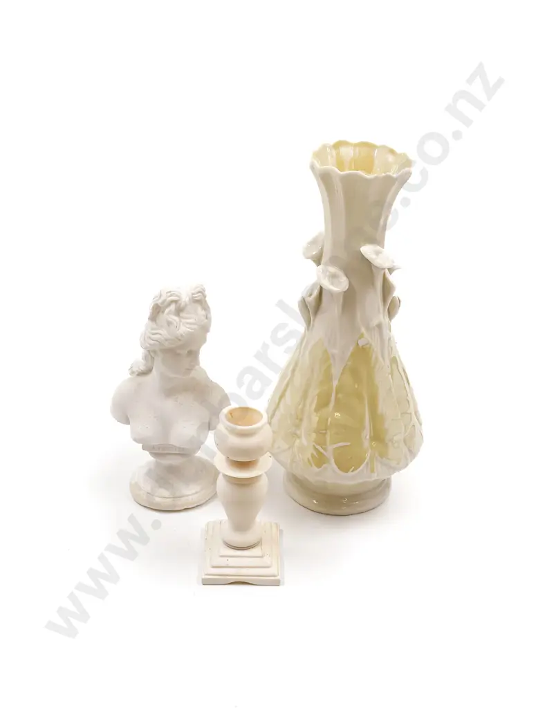 Belleek Vase together with Ivory Candle Stick & Other Image 1++