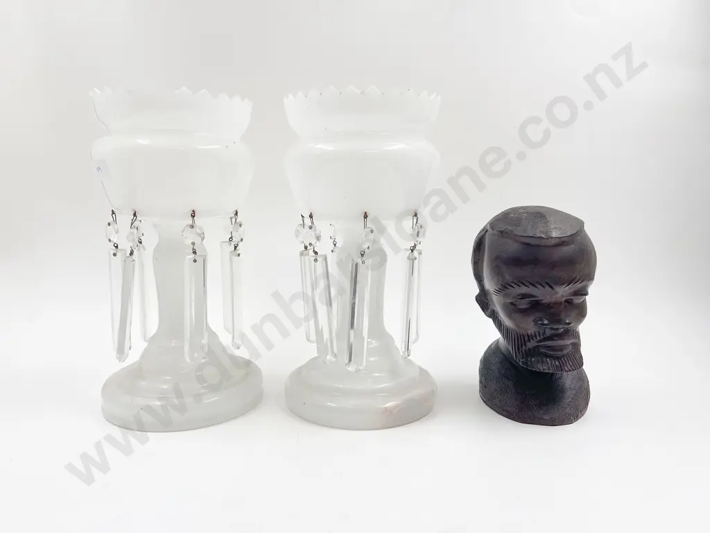 Pair of Opaque Glass Lustres together with Carved Bust Image 1++