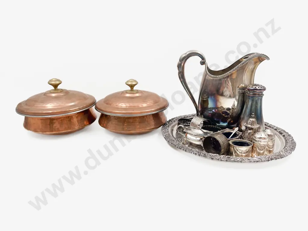 Horn Handled Cutlery Set together with Assorted S/P & Pair of Copper Dishes Image 1++