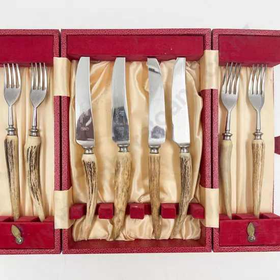 Horn Handled Cutlery Set together with Assorted S/P & Pair of Copper Dishes