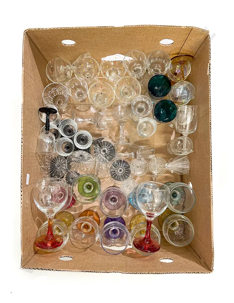 Box Quantity of Assorted Etched & Coloured Glassware Image 1++