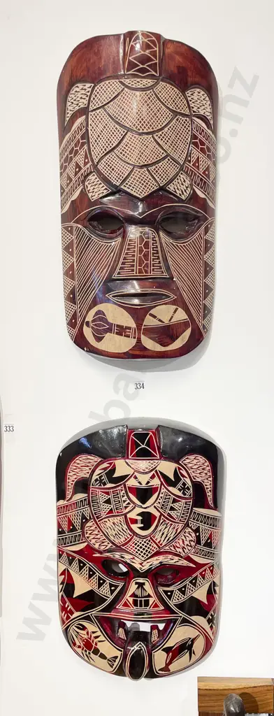 Two Tourist Artefact Wall Hung Masks Image 1++