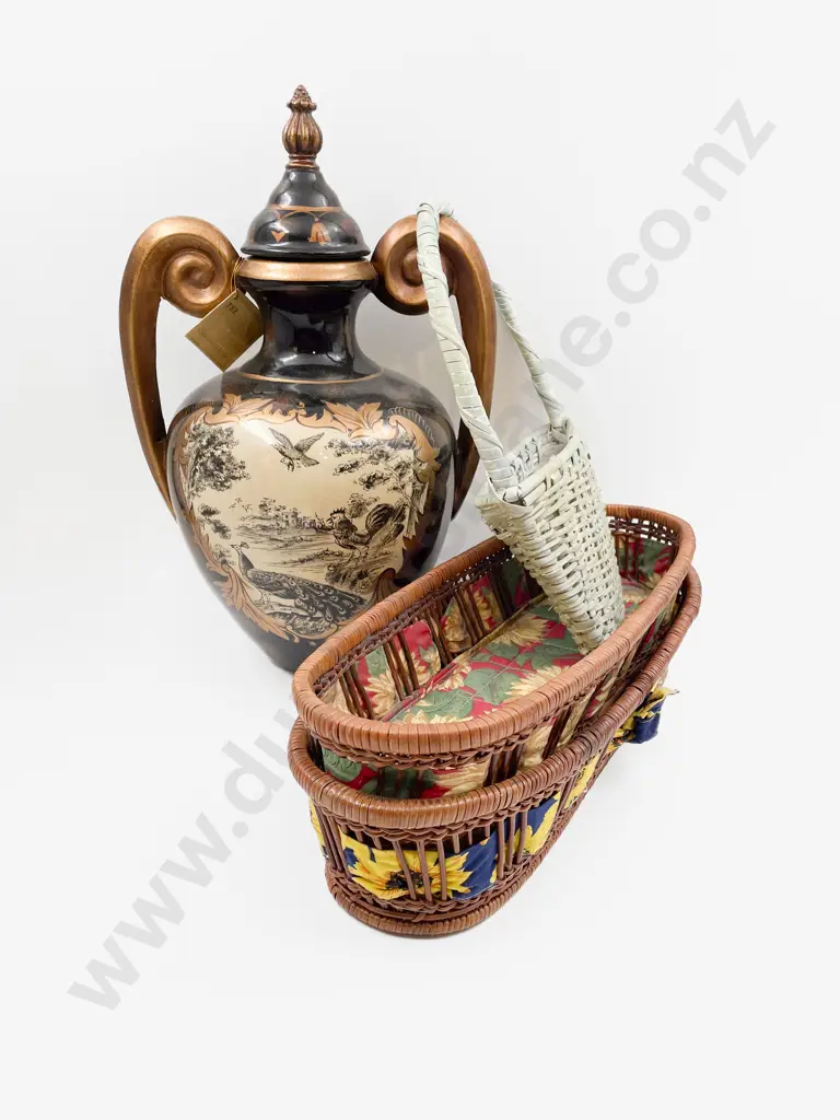 Decorative Double Handled Urn with Three Woven Items Image 1++