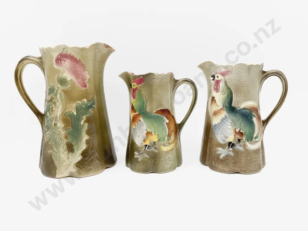 Graduated Set of Three Cockeral Decorated Jugs Image 1++