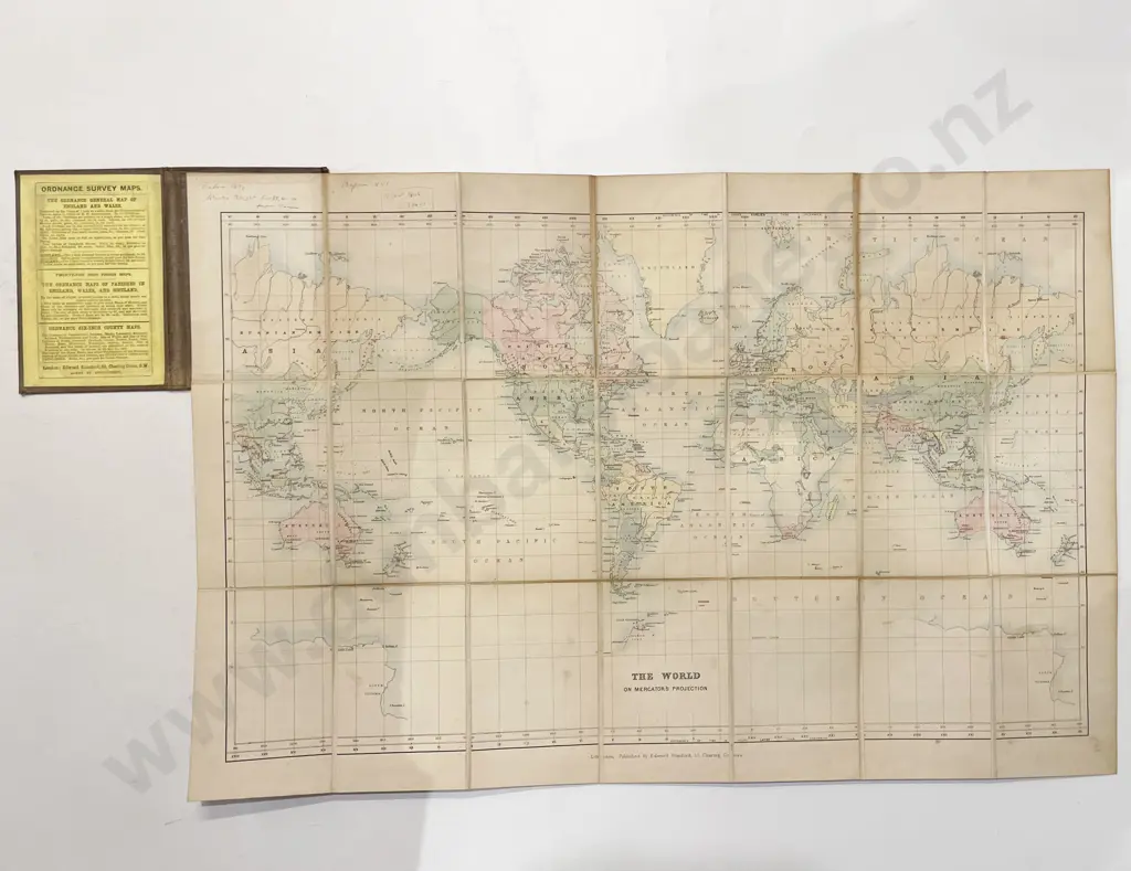 Folding Linen Backed Map Of The World By Edward Stanford London Circa 1900-1910 Image 1++