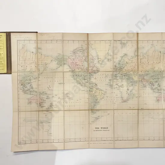 Folding Linen Backed Map Of The World By Edward Stanford London Circa 1900-1910
