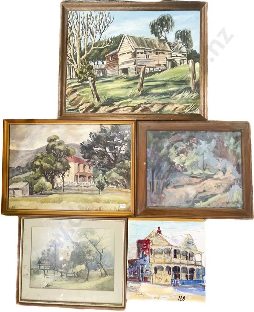 Four Assorted Framed Original Works together with George Thompson Oil on Canvas Image 1++
