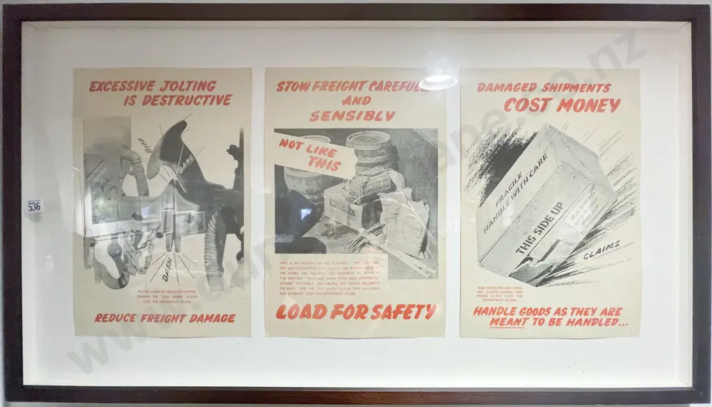 Framed Display of Three Vintage Freight Safety Posters Image 1++