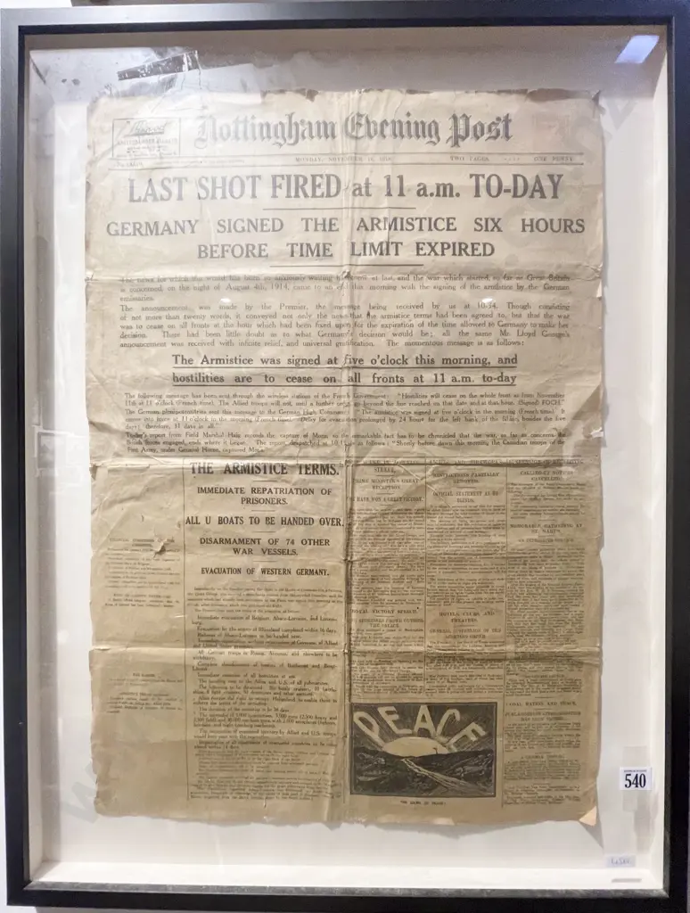 Framed Display of Nottingham Post 1918 Front Page Image 1++