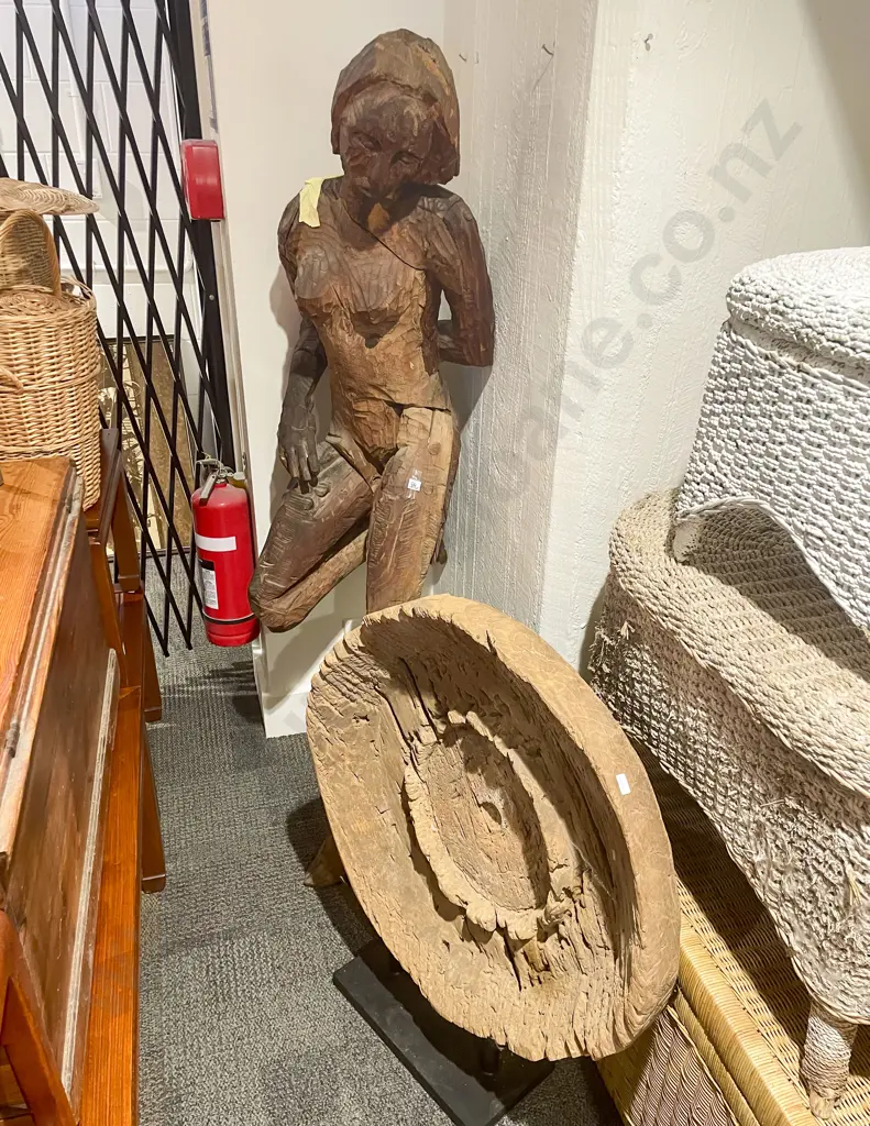 Unknown Artist Rustic Wooden Figural Sculpture Image 1++