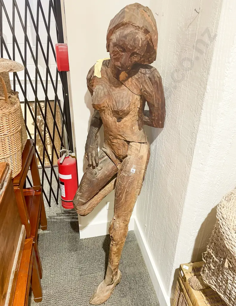 Unknown Artist Rustic Wooden Figural Sculpture Image 1++