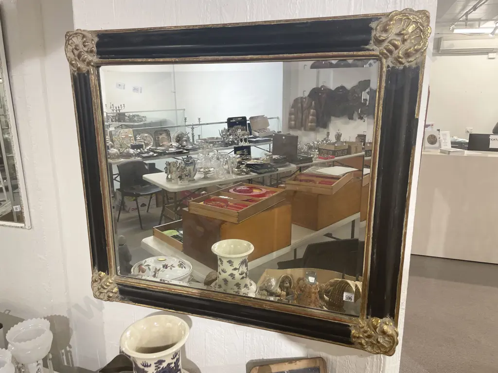 Gilt & Ebonised Bevell Edged Wall Mirror Image 1++