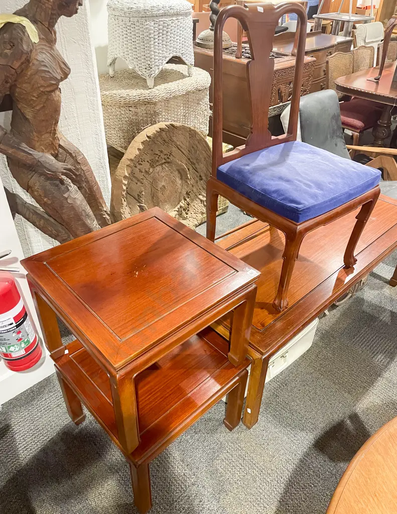 Pair of Chinese Style Coffee Tables together with Matching Rectangular Coffee Table & Single Chair Image 1++