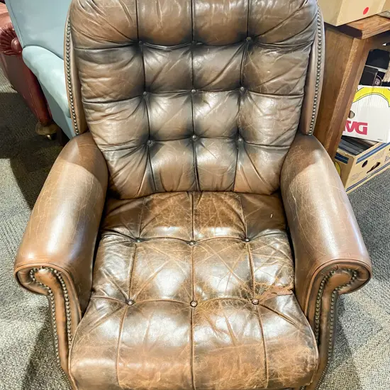 Leather Button Back Armchair