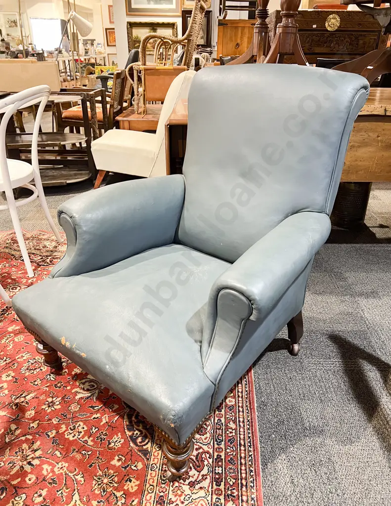Vict Mahogany Leather Upholstered Rolled Arm Chair Image 1++