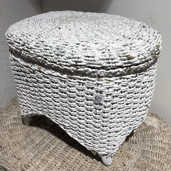 White Painted Seagrass Ottoman