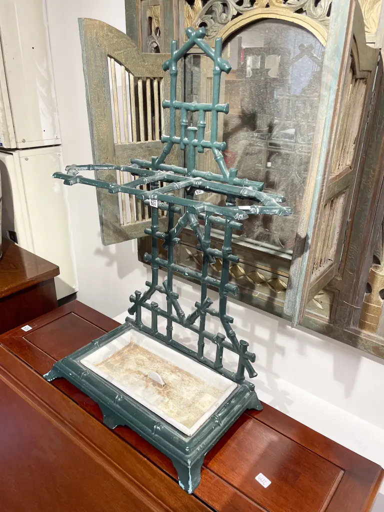 Painted Cast Iron Faux Bamboo Umbrella Stand Image 1++