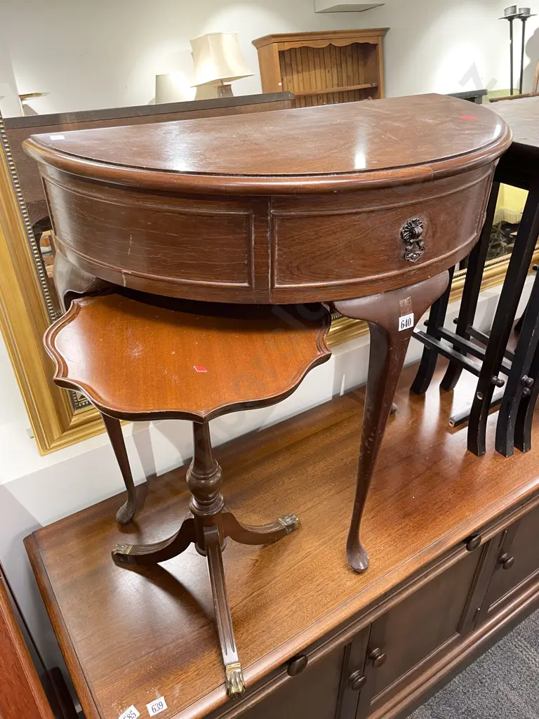 Repro Mahogany Hall Table with Tripod Based Wine Table Image 1++