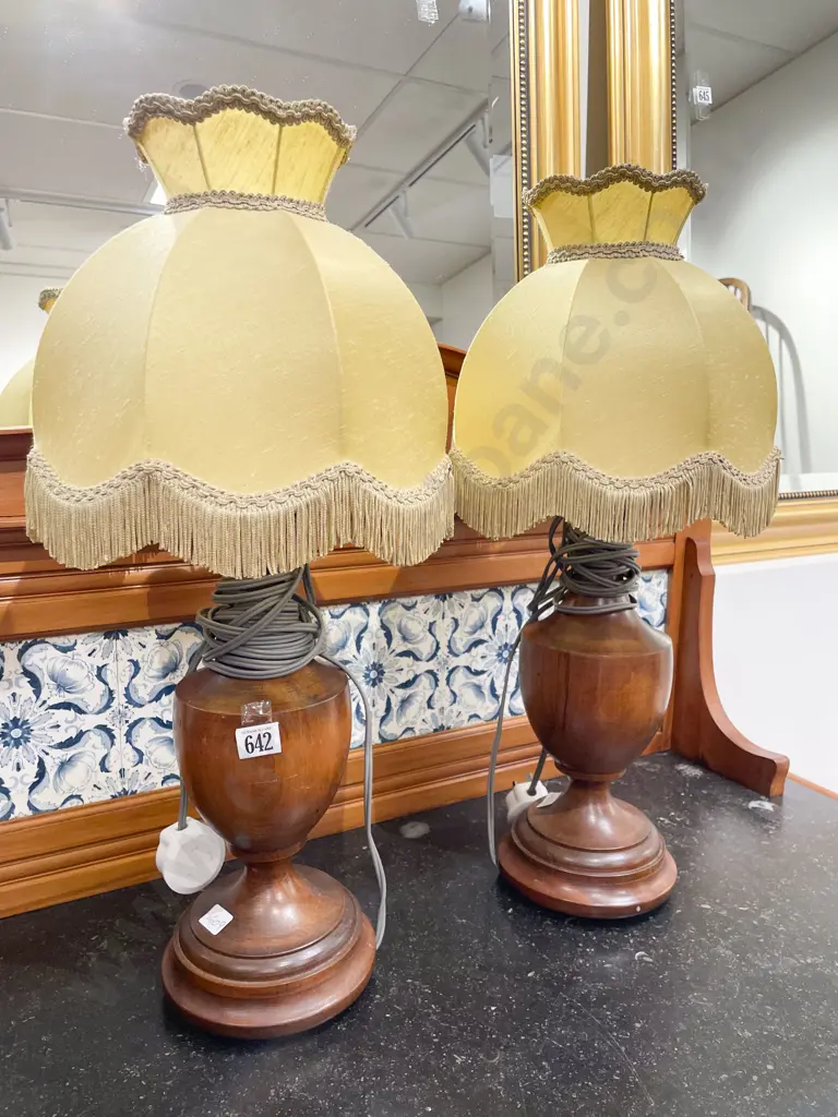 Pair of Turned Wood Table Lamps Image 1++