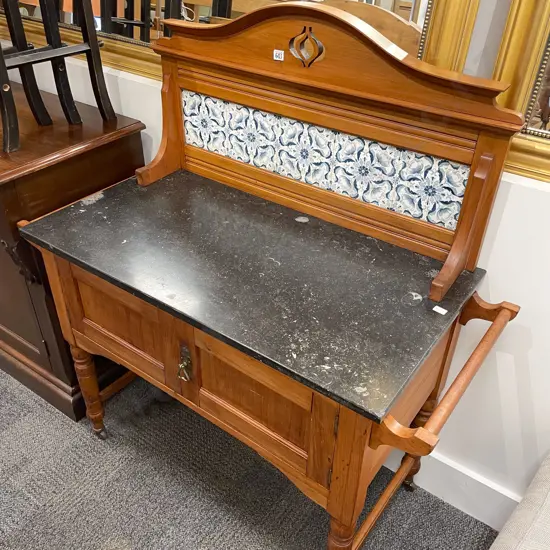 Colonial Kauri Marble Topped Washstand with Tiled Gallery Back