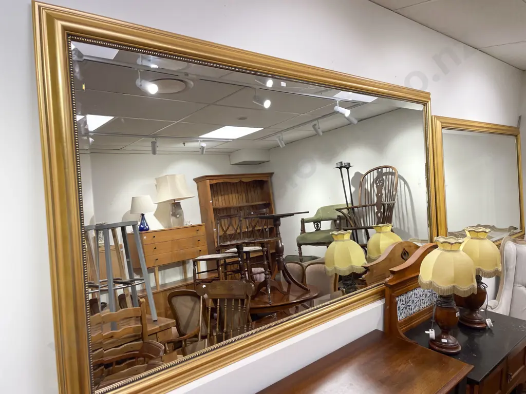 Large Bevell Edged Overmantle Mirror with Modern Gilt Frame Image 1++