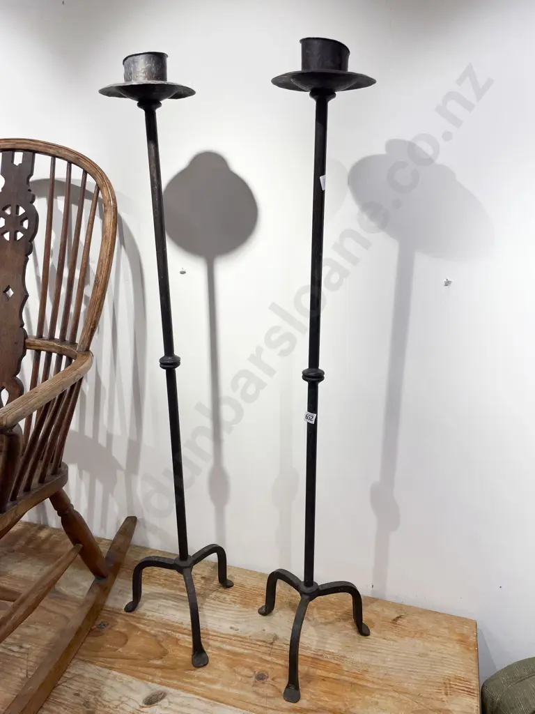 Pair of Wrought Metal Tall Candle Holders Image 1++