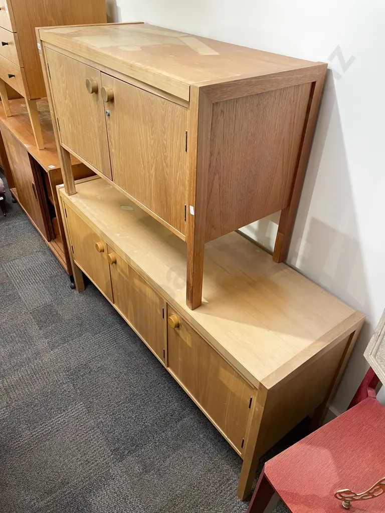 Mid Century Oak Small Sideboard with Associated Larger Example Image 1++